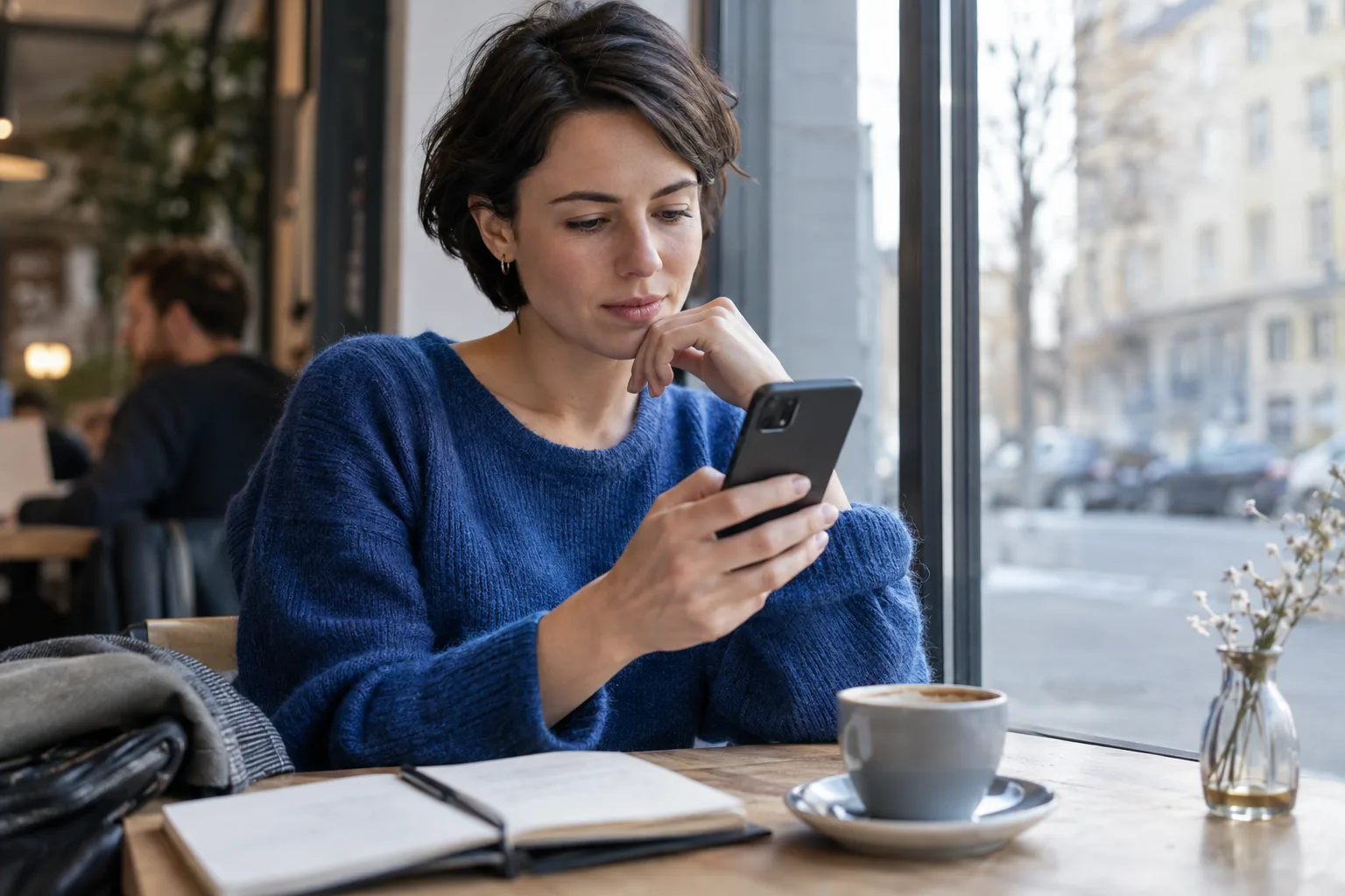 Alternativen zu Tagesgeld: Welches Produkt erfüllt denselben Sparzweck? Person prüft ihre Finanzen unterwegs am Smartphone.
