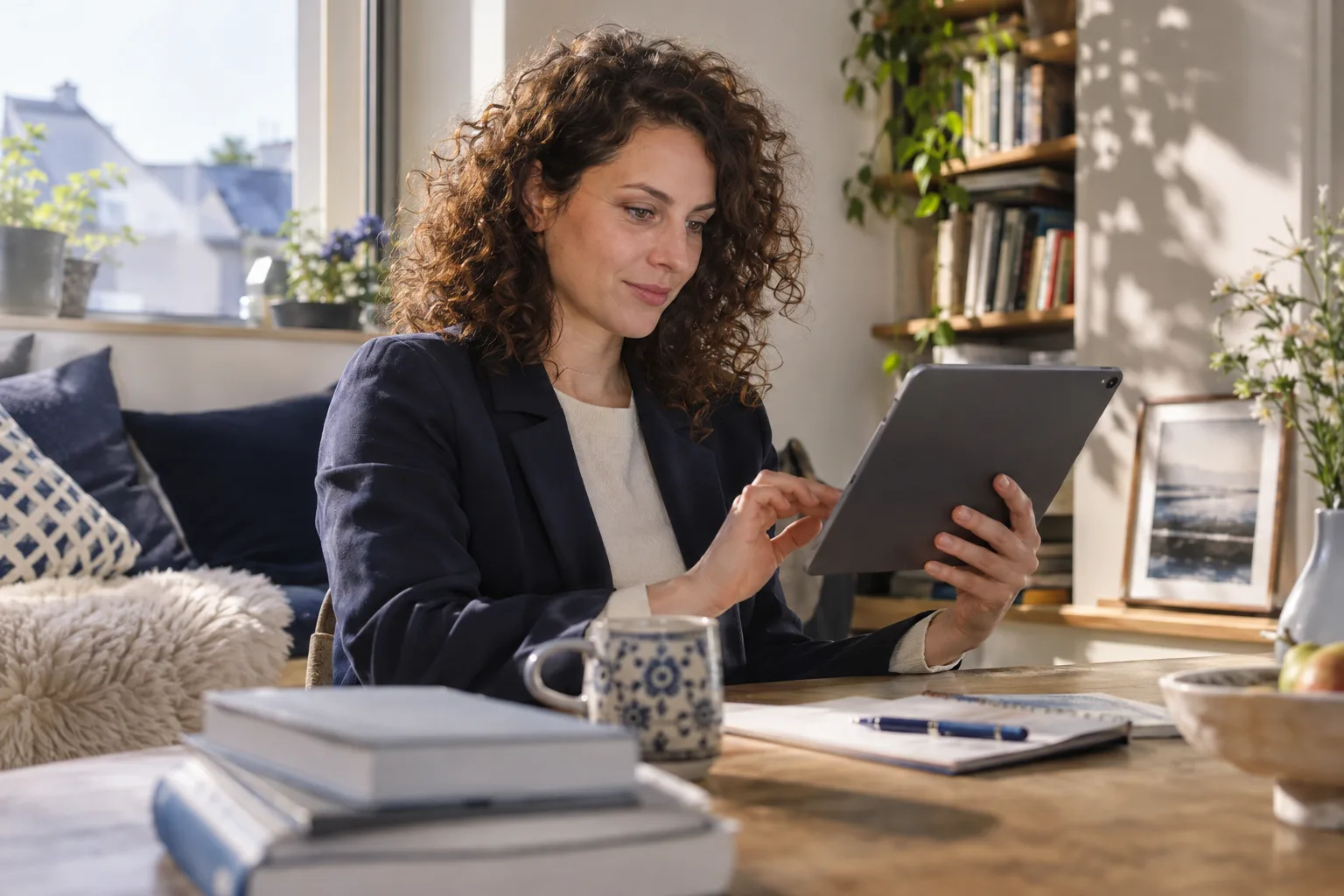 Welche Bank für Tagesgeld? Institut, Marke und Angebot unterscheiden Person informiert sich mit einem Tablet über Geldanlage.