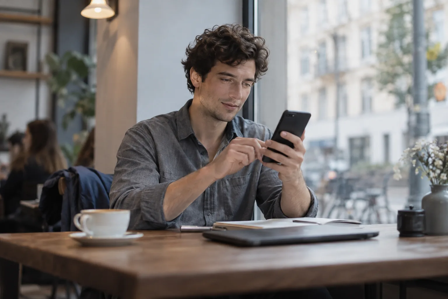 Bank11 Tagesgeld: Variable Zinsen, Auszahlungslimit und Sparvarianten Person prüft ihre Finanzen unterwegs am Smartphone.