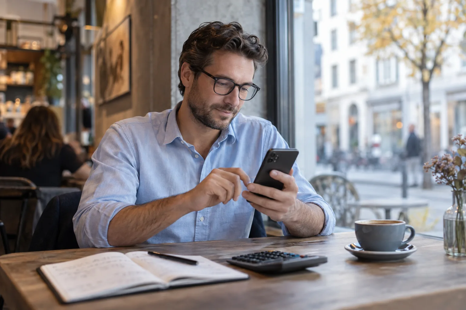Consorsbank oder 1822direkt Tagesgeld: Fünf oder sechs Monate Zinsaktion? Person prüft ihre Finanzen unterwegs am Smartphone.