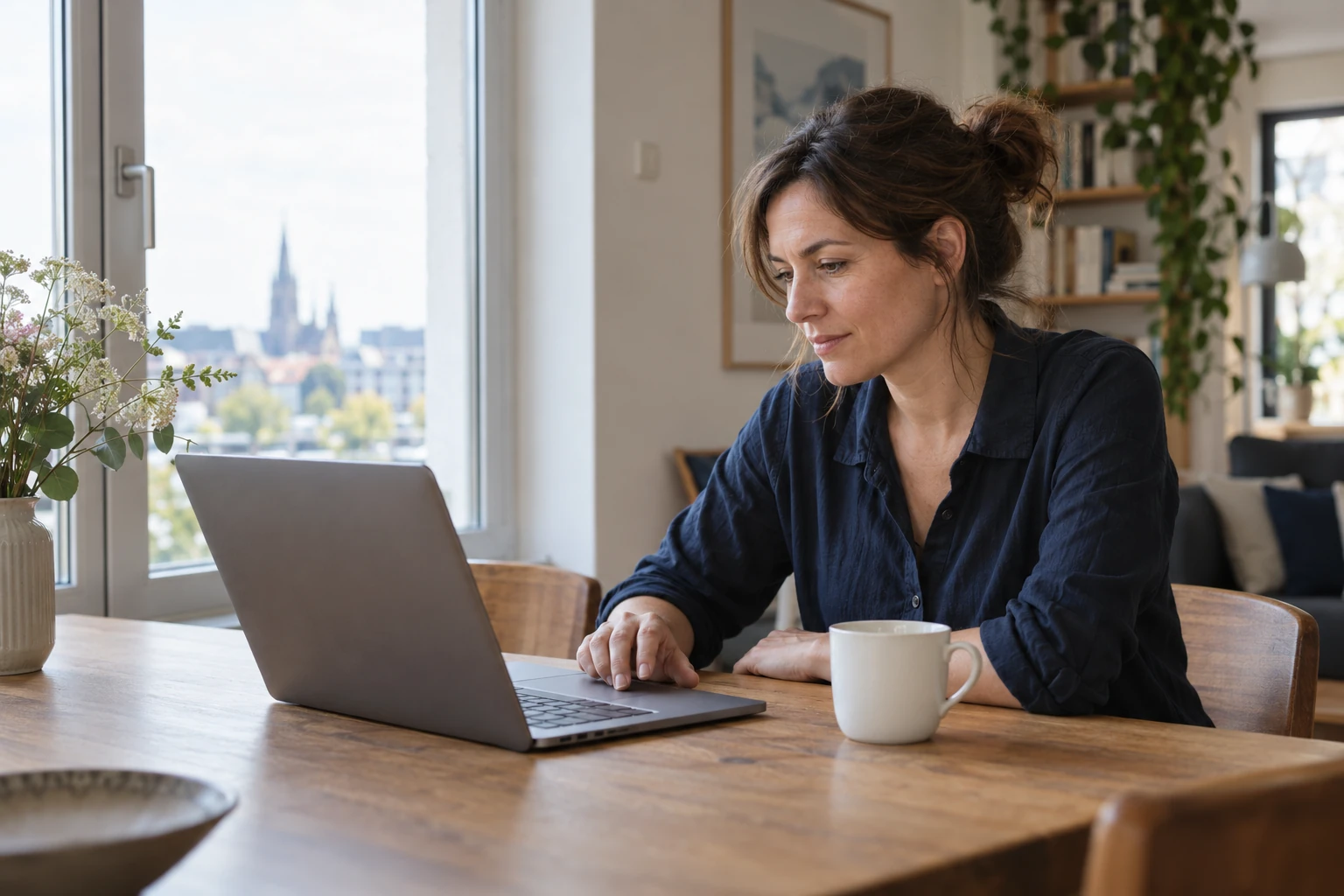 Tagesgeld-Vergleich: Kontoangebote online prüfen Frau am Laptop beim Online-Vergleich von Tagesgeld-Angeboten.