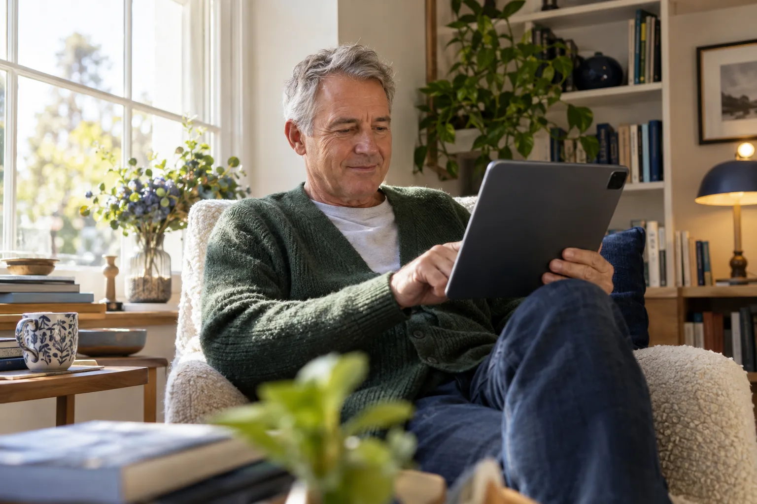Klarna Tagesgeld: Was zählt beim Flexkonto wirklich? Person informiert sich mit einem Tablet über Geldanlage.